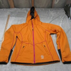 Loki Jacket Women Medium Orange Softshell Hooded Water Resistant Full Zip Hiking